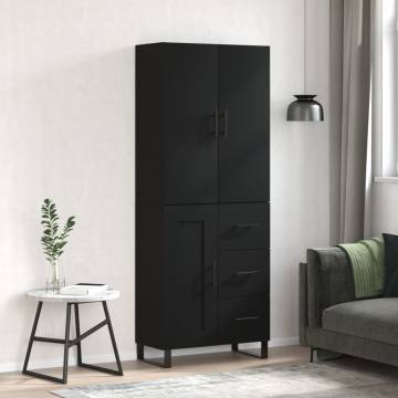 Stylish Black Highboard 69.5x34x180 cm - Durable Engineered Wood