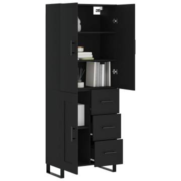 Stylish Black Highboard 69.5x34x180 cm - Durable Engineered Wood