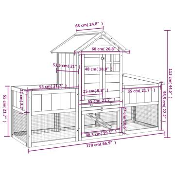 Rabbit Hutch Mocha 170x63x113 cm - Solid Pine Wood