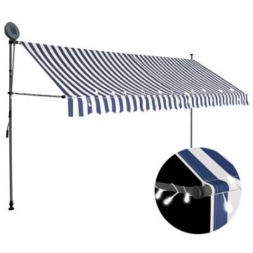 Manual Retractable Awning with LED 400 cm - Blue and White