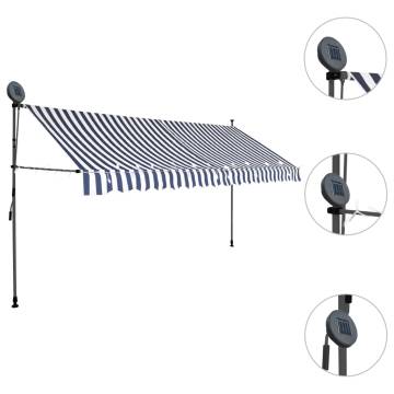 Manual Retractable Awning with LED 400 cm - Blue and White