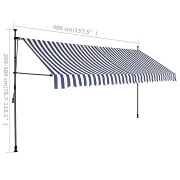 Manual Retractable Awning with LED 400 cm - Blue and White