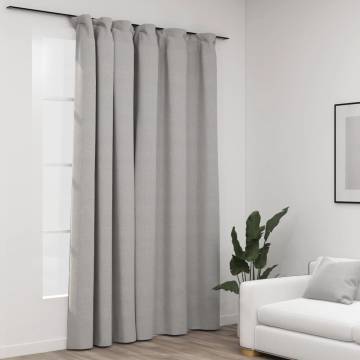 Linen-Look Blackout Curtain with Hooks - Grey 290x245 cm