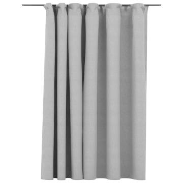 Linen-Look Blackout Curtain with Hooks - Grey 290x245 cm