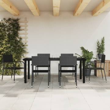 7 Piece Garden Dining Set - Black Rattan & Steel | HipoMarket