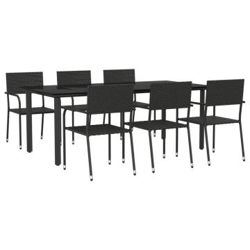 7 Piece Garden Dining Set - Black Rattan & Steel | HipoMarket