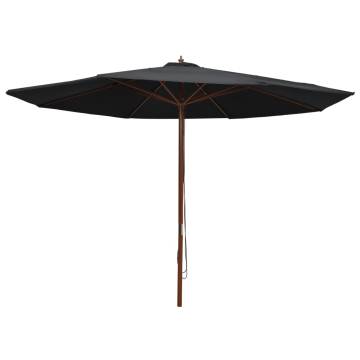 Outdoor Parasol with Wooden Pole 350 cm - Black | Hipo Market