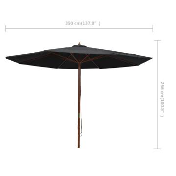 Outdoor Parasol with Wooden Pole 350 cm - Black | Hipo Market