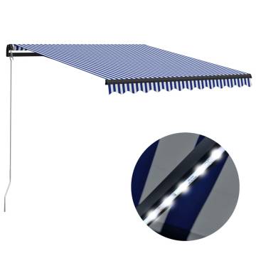 Manual Retractable Awning with LED - 300x250 cm Blue & White