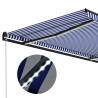 Manual Retractable Awning with LED - 300x250 cm Blue & White