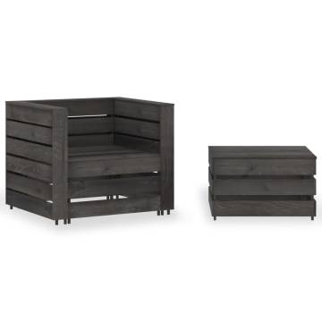 2 Piece Garden Pallet Lounge Set - Grey Impregnated Pinewood