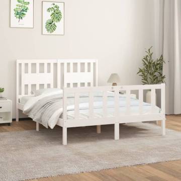 White Solid Wood Pine Bed Frame with Headboard - 120x200 cm