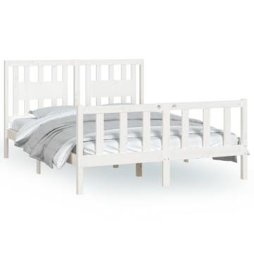 White Solid Wood Pine Bed Frame with Headboard - 120x200 cm