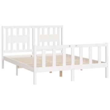 White Solid Wood Pine Bed Frame with Headboard - 120x200 cm