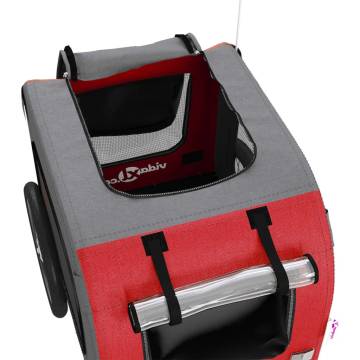 Durable Pet Bike Trailer - Red & Grey Oxford Fabric & Iron