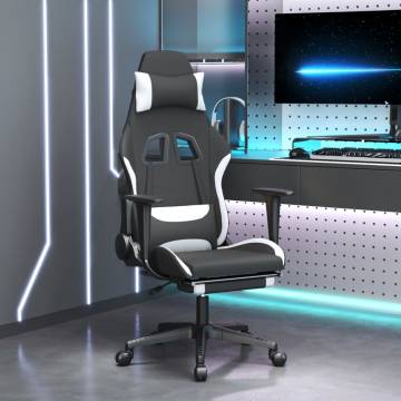 Gaming Chair with Footrest - Black & White Fabric | HiPo Market