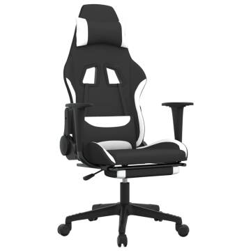 Gaming Chair with Footrest - Black & White Fabric | HiPo Market