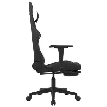 Gaming Chair with Footrest - Black & White Fabric | HiPo Market