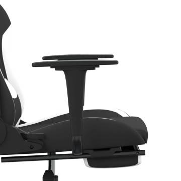 Gaming Chair with Footrest - Black & White Fabric | HiPo Market