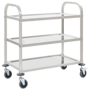 3-Tier Kitchen Trolley - Stainless Steel Serving Cart