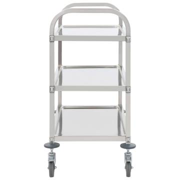 3-Tier Kitchen Trolley - Stainless Steel Serving Cart