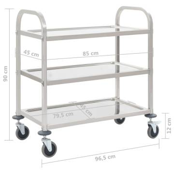 3-Tier Kitchen Trolley - Stainless Steel Serving Cart