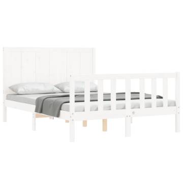 White Bed Frame with Headboard - Solid Wood 140x200 cm