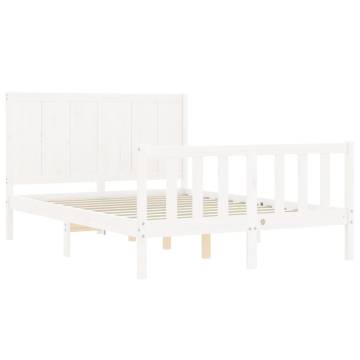 White Bed Frame with Headboard - Solid Wood 140x200 cm