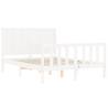 White Bed Frame with Headboard - Solid Wood 140x200 cm