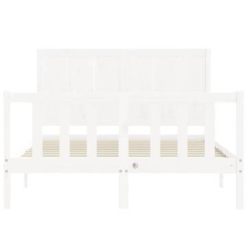 White Bed Frame with Headboard - Solid Wood 140x200 cm