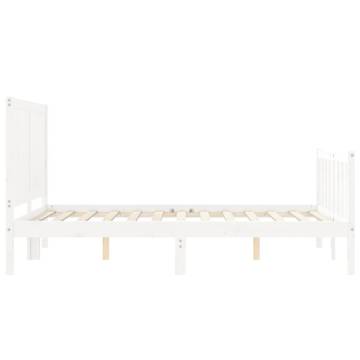 White Bed Frame with Headboard - Solid Wood 140x200 cm