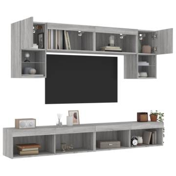 6 Piece TV Wall Units with LED - Grey Sonoma Engineered Wood