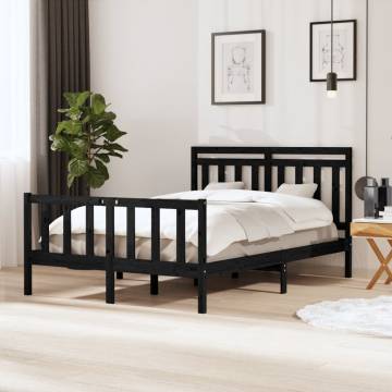 Black Solid Wood Bed Frame 140x190 cm - Durable & Stylish