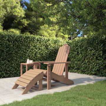 Garden Adirondack Chair with Footstool - Durable HDPE Brown