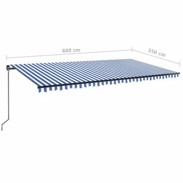 Manual Retractable Awning with LED - Blue & White 600x350 cm