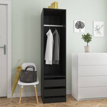 Stylish Black Wardrobe with Drawers - 50x50x200 cm