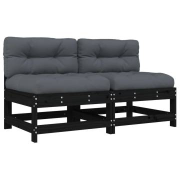 Middle Sofas with Cushions - Black Solid Wood Pine | HipoMarket