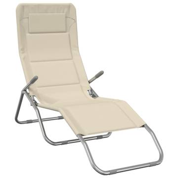 Comfortable Folding Sun Loungers - 2 Pcs Cream Textilene