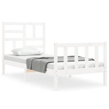 White Small Single Bed Frame with Headboard | Hipomarket