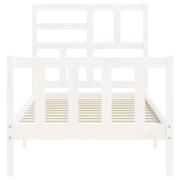 White Small Single Bed Frame with Headboard | Hipomarket