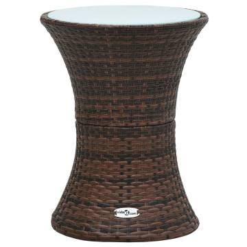 Brown Poly Rattan Garden Side Table - Drum Shape