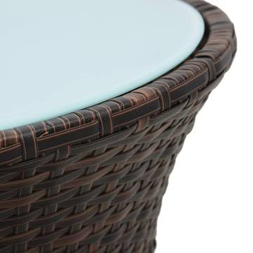 Brown Poly Rattan Garden Side Table - Drum Shape