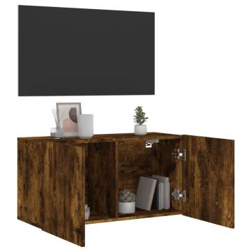 Stylish Wall-Mounted TV Cabinet in Smoked Oak - 80x30x41 cm