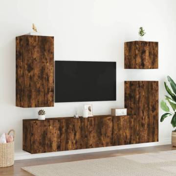 Stylish Wall-Mounted TV Cabinet in Smoked Oak - 80x30x41 cm