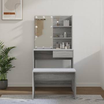 Stylish Grey Sonoma Dressing Table Set with LED - Hipomarket