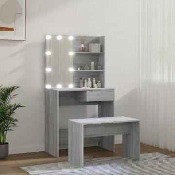 Stylish Grey Sonoma Dressing Table Set with LED - Hipomarket