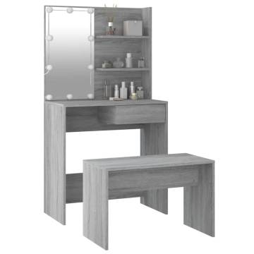 Stylish Grey Sonoma Dressing Table Set with LED - Hipomarket