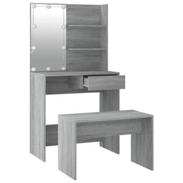 Stylish Grey Sonoma Dressing Table Set with LED - Hipomarket