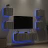 5 Piece TV Wall Cabinets with LED Lights - Grey Sonoma