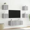 5 Piece TV Wall Cabinets with LED Lights - Grey Sonoma